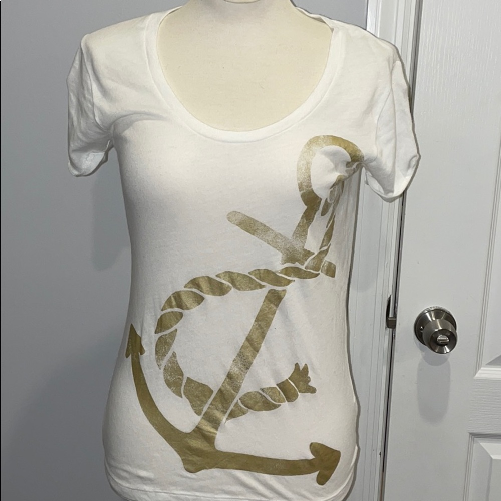 J. Crew white T-shirt with gold anchor size xxs